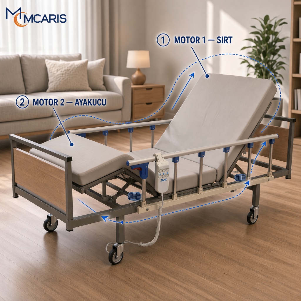2 Motorlu Full ABS Hasta Karyolası İmalatçı Firmadan Elektrikli El Kumandalı 2 Yıl Garantili - Görsel 2