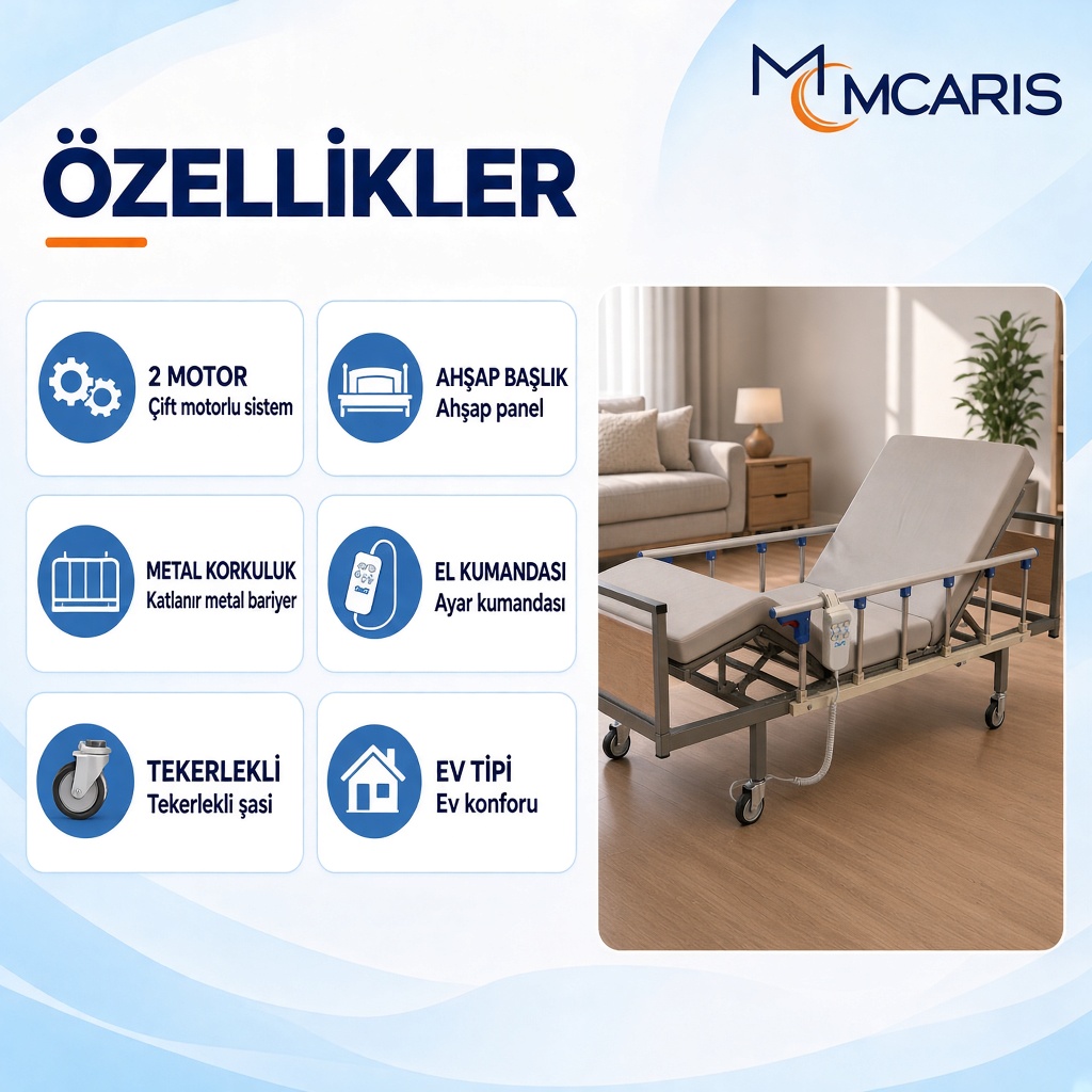 2 Motorlu Full ABS Hasta Karyolası İmalatçı Firmadan Elektrikli El Kumandalı 2 Yıl Garantili - Görsel 7